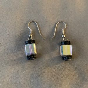 Cute Translucent Silver & Black Square Drop Earrings